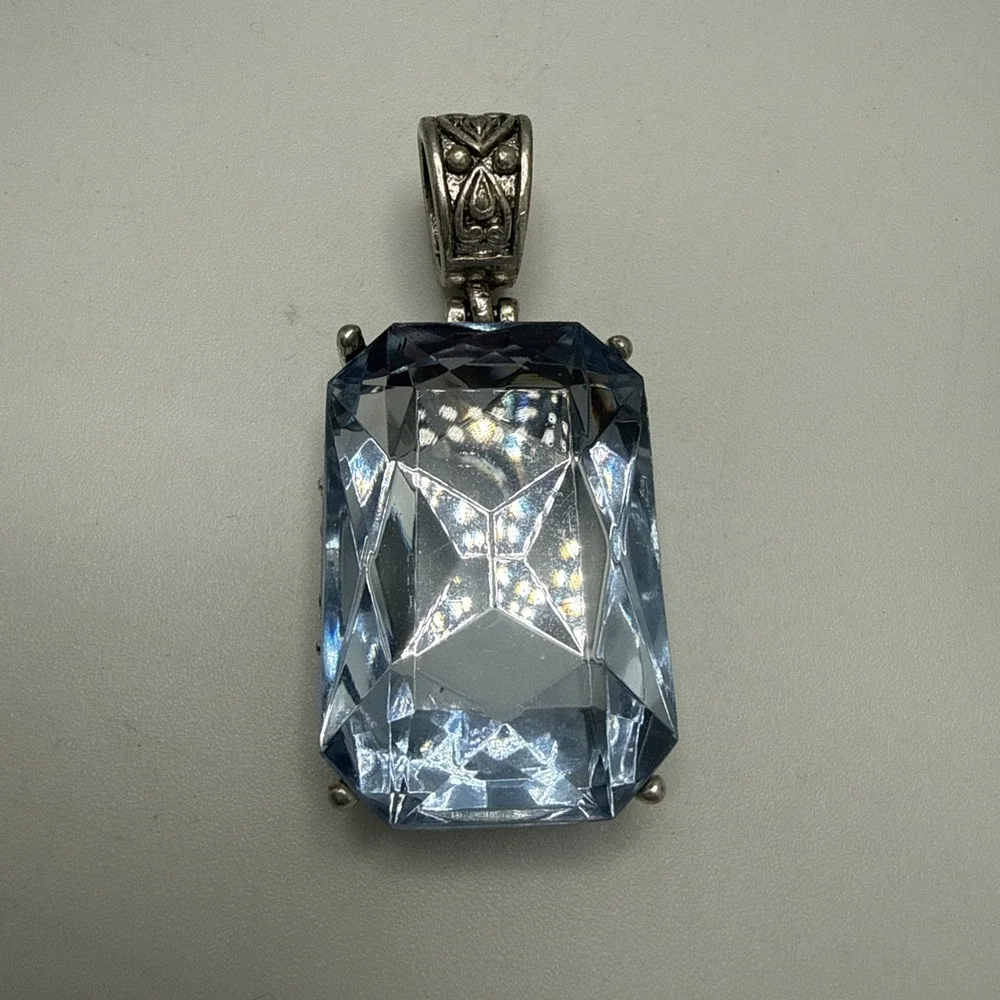 Vintage Brighton Silver Plated Large Rectangular Foiled Glass Statement Pendant